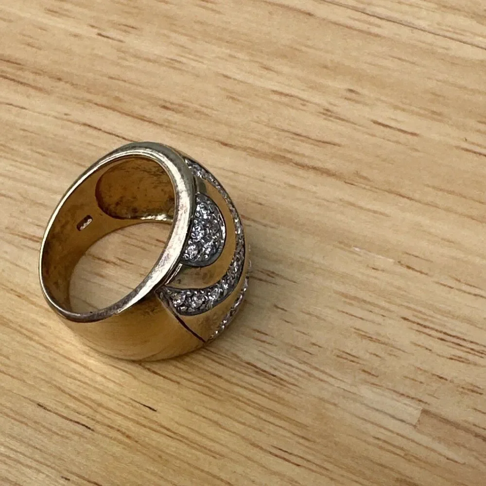 SETA 925 Gold Plated Silver Ring w/ Diamond Accents – Size 8 – 11.9g Unisex